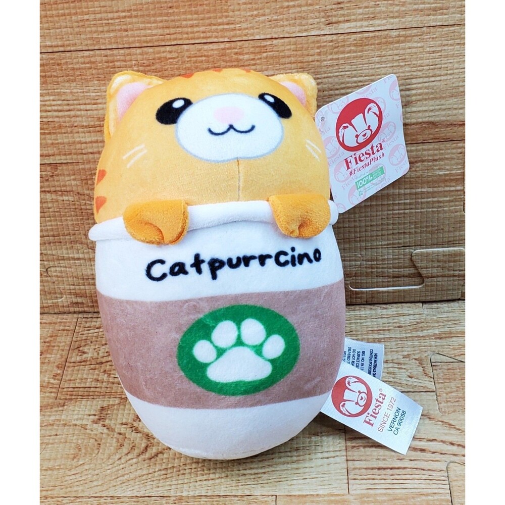 Fiesta Catpurrcino Orange Tabby Cat 6" Plush Stuffed Animal Toy NEW
